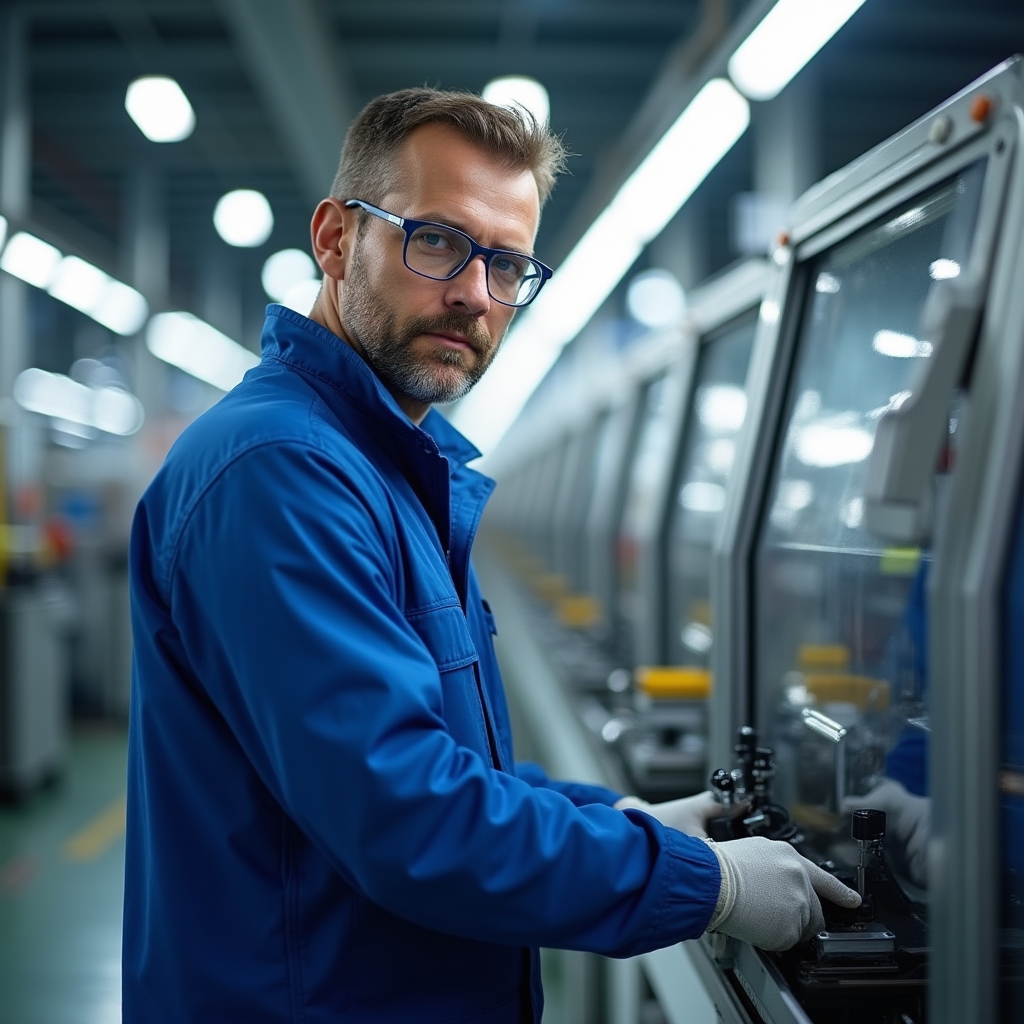 Рабочий на производственной линии